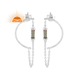 Bio Tourmaline Gemstone Girls Cuff Earrings 925 Sterling Silver Designer Wholesale Ear Cuff Earring Jewelry - Product Image 1