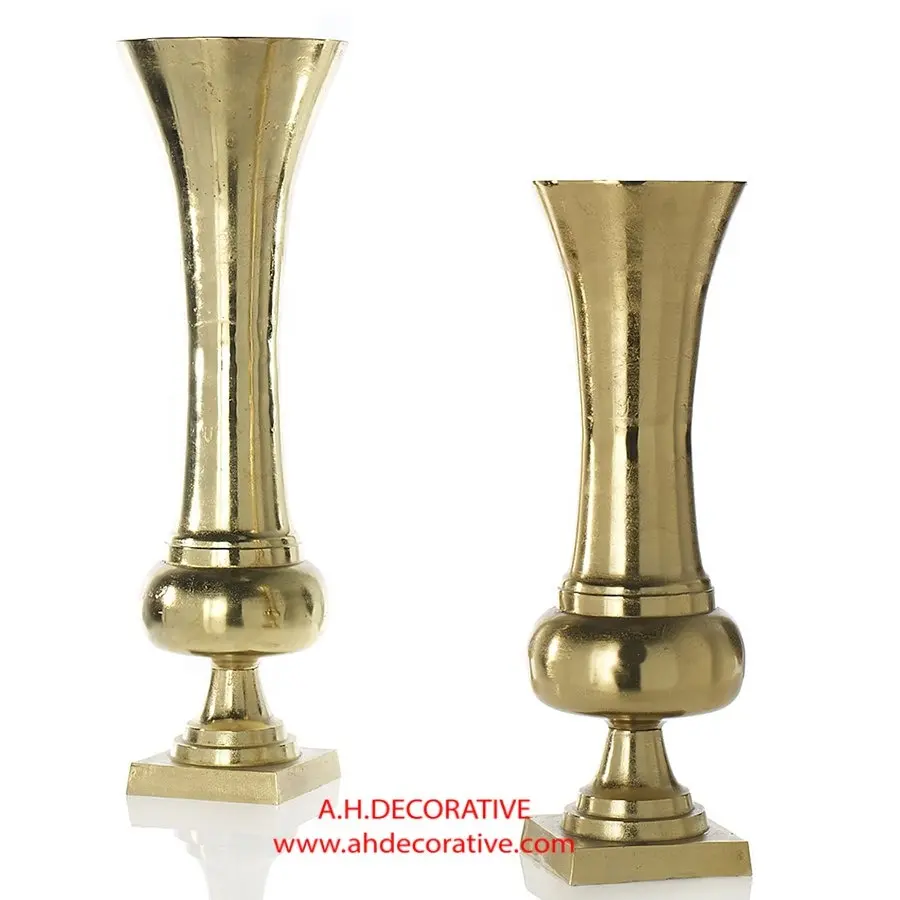 Vaso de flores de alumínio para decoração, acabamento dourado de alta qualidade para decoração de piso