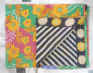 Jaipuri fatti a mano kantha trapunta rovesciabile di tiro libero di trasporto-Vintage kantha quilt-zingaresca della boemia copriletto trapunta in india