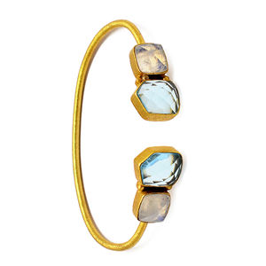 Brazalete ajustable de plata hecho a mano de calidad fina con Topacio Azul y piedra lunar arcoíris acolchado comodidad diseño de joyería único - Product Image 3