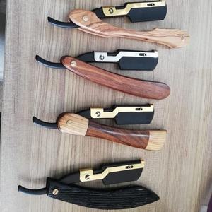 Rasoir droit à revêtement noir, rasoir pour barbier, nouveau Design, avec manche en bois, - Product Image 1