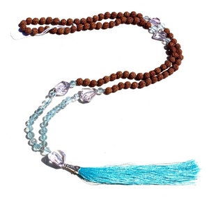 Collier en perles de sodalite facettées, perles de mala, pompon, noué à la main, style bohème, unisexe, religieux, bouddhisme, yoga, mode, cadeau de fête - Product Image 1