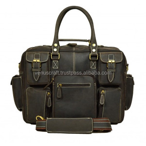 17 pulgadas 100% genuino Crazy Horse Vintage clásico cuero Portátil Bolsa Unisex gran capacidad mensajero cremallera cubierta portátil - Product Image 4