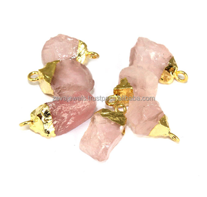 Conector de cuarzo rosa natural, colgante en bruto, conector galvanizado de latón dorado/plateado, conector áspero de piedra NATAL DE ENERO hecho a mano - Product Image 3