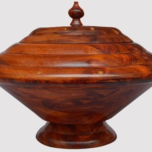 Olla Caliente de Madera con Incrustaciones de Latón, Cuencos de Cocina de Madera Hechos a Mano, Plato de Servir Tradicional de Madera para Chapati, Cubo Decorativo - Product Image 4