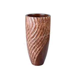 Holz Carving Handarbeit Phantasie Stil Vase Mango Holz Vase Einzigartige Stil