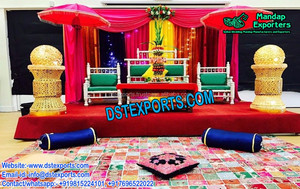 Punjabi Style <b>Mehndi</b> Stage with Statues Heena Night Stage <b>Decoration</b> Punjabi <b>Mehndi</b> Stages Decor - Product Image 6