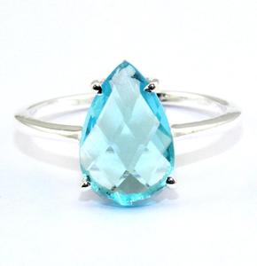 แหวนบุษราคัมสีฟ้าง่ามชุบเงินแหวนเครื่องประดับ - Product Image 1