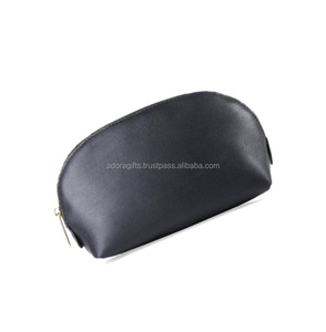 Bolsa de cosméticos de cuero genuino para mujer, bolsa de maquillaje de almacenamiento de seda impermeable con cierre de cremallera, logotipo personalizable, precio al por mayor - Product Image 1