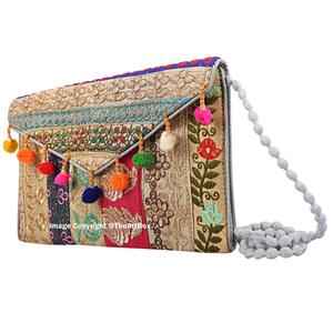 Designer indien broderie femmes épaule sac fourre-tout à la mode coton pochette à main Vintage sac à main pour les femmes fête de mariage - Product Image 3