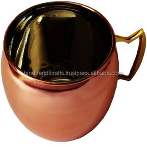 16 Oz Non Hammered Copper Moscow Mule Barrel Mug With Brass Handle <b>for</b> Vodka and Beer Manufacturer and Supplier From India - Product Image 2