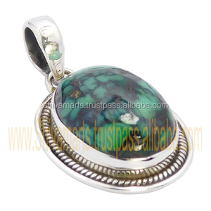 Regalo de Navidad de plata esterlina 925 y joyas de piedras preciosas de forma oval turquesa natural colgante de plata para unisex - Product Image 2
