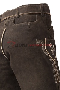 Pantalones Cortos de Cuero Estilo Bávaro para Hombre, Hechos a Medida, de Gamuza Marrón, Trachten Lederhosen, Herren - Product Image 2