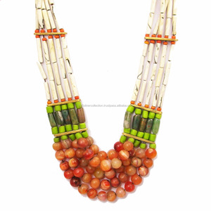 สร้อยคอสายทิเบตติดลูกปัดสไตล์วินเทจ,หินอัญมณีจากศรีลังกาอะเวนจูรีน - Product Image 1