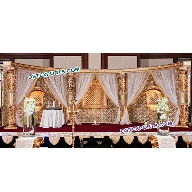Азиатский Свадебный Хрустальный декор для сцены, Золотой Кристалл, колонны для сцены для производителя и экспортера Vivah