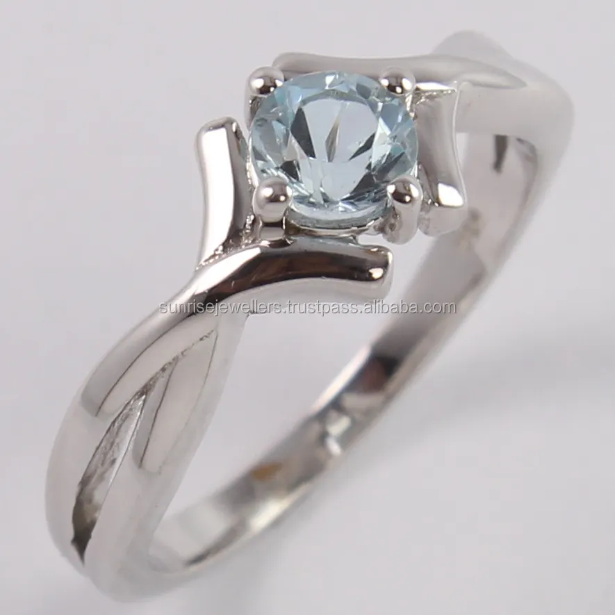 Jaipur Birthstone Anneaux Bijoux TOPAZ Gem Stone 925 Silver Natural Fabricant de l'Inde BLUE Cute Gemstone Rings Round