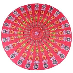 Red Indian Mandala Round Roundie Beach Scarf Throw Circle Yoga Mat Hippie Tapestry Tablecloth