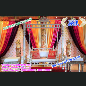 Columpio Sankheda plateado para la ceremonia de Mehndi, juego de columpio tallado en madera Sankheda de madera, juego de Jhoola asequible para novia y novio, Reino Unido - Product Image 1