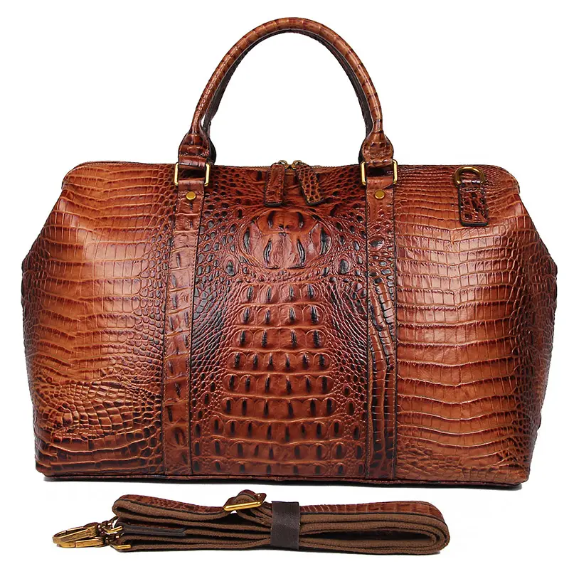 J.M.D Genuine Leather Bags Women Handbags Ladies Crocodile Grain Pattern Duffle Bags Unisex Leather Travel Bag for Men 6003B