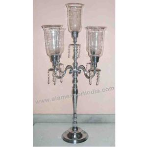 เชิงเทียนโลหะสำหรับตกแต่งโต๊ะงานแต่งงานเชิงเทียน5แขนทำด้วยมือพร้อมแก้วเฮอริเคน - Product Image 2