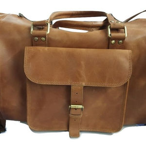 Bolso de Viaje Unisex de piel auténtica, bolso de viaje de color caramelo con cierre de cremallera y logotipo personalizable - Product Image 1