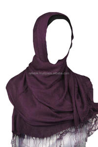 100% Viscose Pashmina Hijab Set Long Style Uni avec Logo Brodé pour Usage Musulman - Product Image 3
