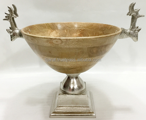Eco-friendly Handmade Aluminum and <b>Wood</b> <b>Bowl</b> with Designer Deer Handle Luxury Stocked <b>Fruit</b> Display Dish Footed Wooden <b>Bowl</b> - Product Image 4