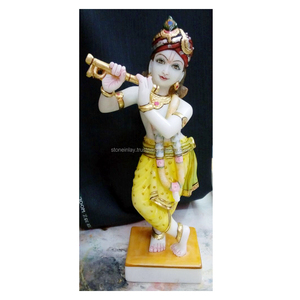 หินอ่อนสีขาวอินเดียไอดอลกฤษณะทาสีพิเศษ Murti อินเดียส่งออกรูปปั้นบูชาฮินดูวัฒนธรรมแฮนด์เมดที่มีคุณภาพสูง - Product Image 1