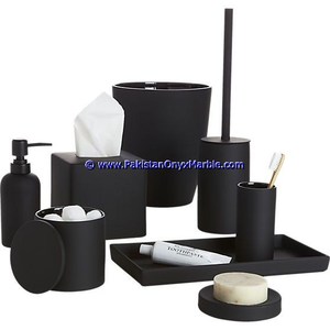 Grossiste Ensemble d'accessoires de salle de bain en marbre d'onyx Porte-savon noir jais pour brosse à dents Porte-boîte à mouchoirs - Product Image 2