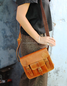 100% Genuine Leather Stylish Office Comfort Bag Solid Brown Vintage Fashion Messenger Front Pocket Chains Travel Laptop Friendly - Product Image 1