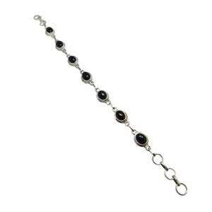 สร้อยข้อมือเงินสเตอร์ลิง925พร้อมหินโอนิกซ์สีดำธรรมชาติกำไลดีไซน์ล่าสุดและผู้จัดจำหน่ายเครื่องประดับแฟชั่น - Product Image 1