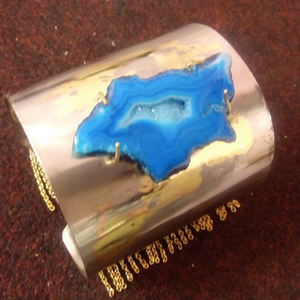 Brazalete de mano de latón con piedra Natural, pulsera - Product Image 3