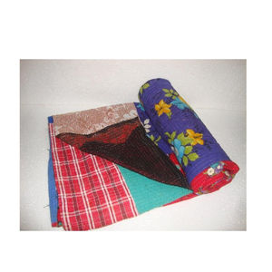 À la mode en gros indien à la main Kantha couette couvre-lit couverture décorative Patchwork coton rempli jeter - Product Image 1