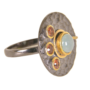 Bague de créateur en argent sterling 925 plaqué or 18 carats avec pierres précieuses grenat-calcédoine multi-noir rhodié Style classique pour la fête - Product Image 2