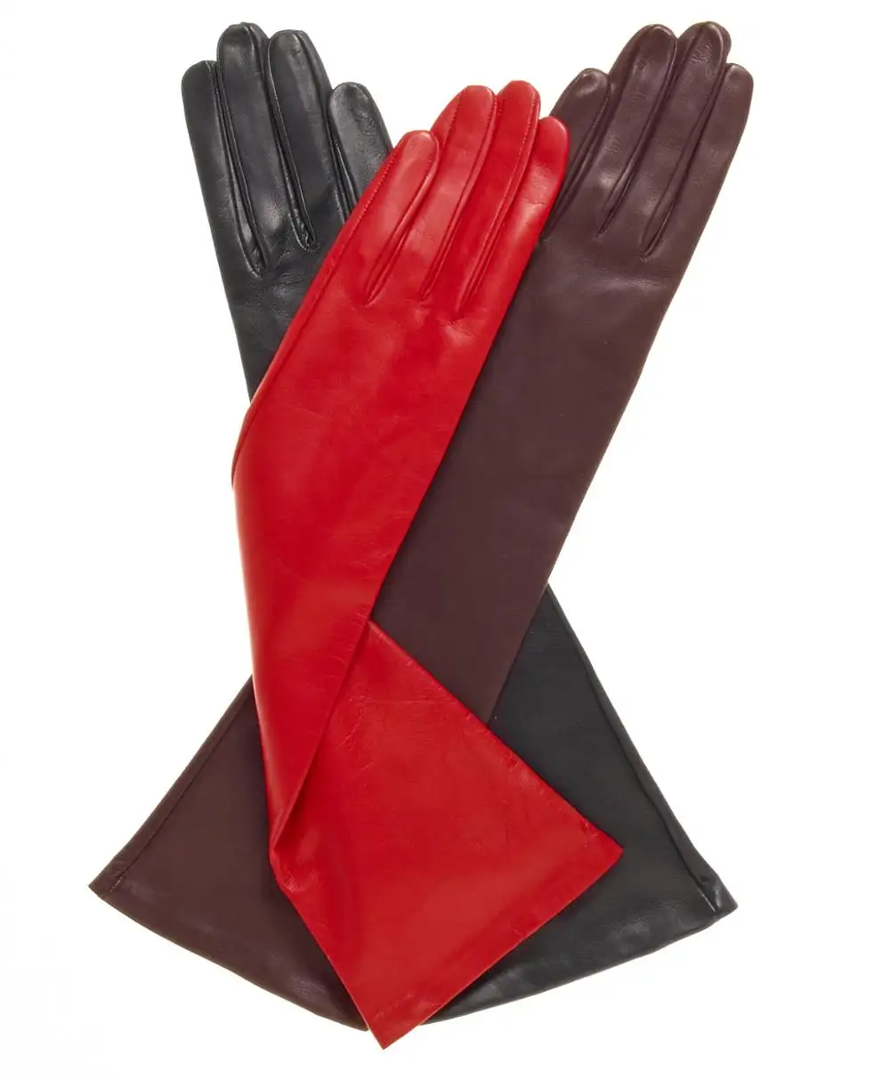 Gants d'opéra en cuir noir, longs gants en cuir d'opéra/gants en cuir non doublés/gants en cuir de femme nue