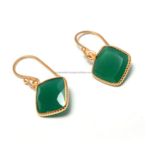 Green <b>Onyx</b> Gemstone 925 sterling silver <b>Earrings</b> 18k gold vermeil - Product Image 1