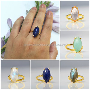 Pierre de Lune arc-en-ciel Or Vermeil Marquise Bague de Lunette - Product Image 2