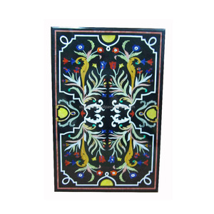 Mesa de comedor con incrustaciones de mármol, Rectangular - Product Image 1