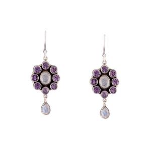 Boucles d'oreilles en argent sterling 925 faites à la main avec boucles d'oreilles pendantes en pierre d'améthyste attrayantes pour les mariages ou les cadeaux d'Inde - Product Image 1