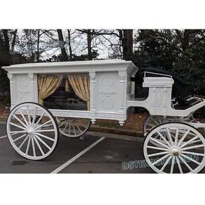 White Horse Drawn Funeral Hearse Carriage American Funeral Hearse Wagon Carriage Antique White Funeral Coffin Carriage