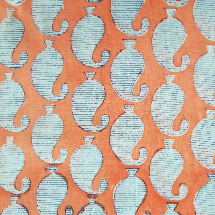 Indischer Hand block bedruckter Paisley Design Cotton Running Fabric