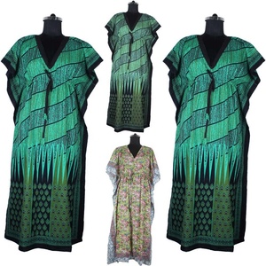 Robe ample sans manches en coton pour femmes sexy, caftan long, design tendance, caftan en coton imprimé floral, col en v, décontracté - Product Image 2
