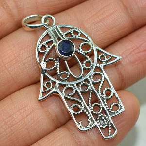 Pendentifs en argent Sterling 925 Iolite bleue de forme ronde Pure, bijoux uniques en argent, fabricant de bijoux indiens - Product Image 4