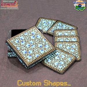 Custom Hand-Painted Wood <b>Coaster</b> with Vintage Leaf Design Luxury Resin Mat for <b>Table</b>, Tea, Kitchen Decor, Embossed Logo - Product Image 5