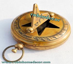 Latón antiguo 2 \ "Sundial Compass Colgante Collar Old Vintage Pocket Style Herramienta de navegación - Product Image 1