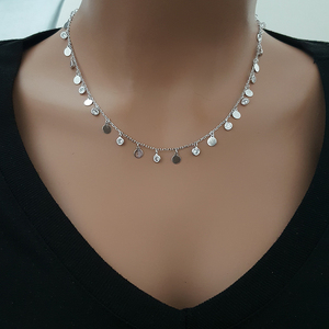 925K <b>Sterling</b> <b>Silver</b> Disc Minimalist <b>Choker</b> Drop <b>Necklace</b> - Product Image 1