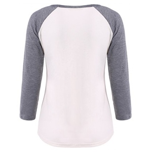 2021 col rond femmes T-Shirt personnalisé 100% coton à manches longues mode impression décontracté bouton dentelle broderie grande taille en gros - Product Image 2