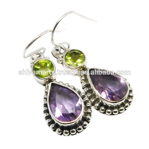 ต่างหู925เงินสเตอร์ลิงแนววินเทจประดับพลอยอเมทิสต์แท้ชุบทองดีไซน์โดดเด่นสำหรับงานปาร์ตี้ - Product Image 2