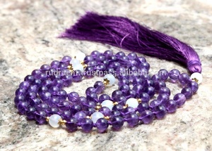 Spiritual Gemstone 108 <b>Beads</b> Rosary Yoga Jewelry Amethyst Moonstone <b>Meditation</b> Mala <b>Beads</b> Tassel Long Necklace - Product Image 3