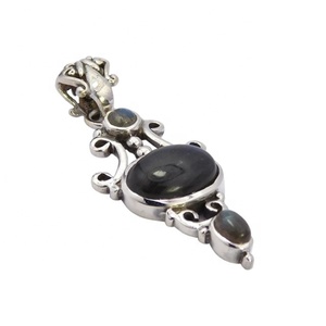 จี้อัญมณี925เงินลาบราดอไรต์ทำด้วยมือดีไซน์ใหม่เครื่องประดับเงินสไตล์วินเทจชุบด้วยเงินโรเดียม - Product Image 1